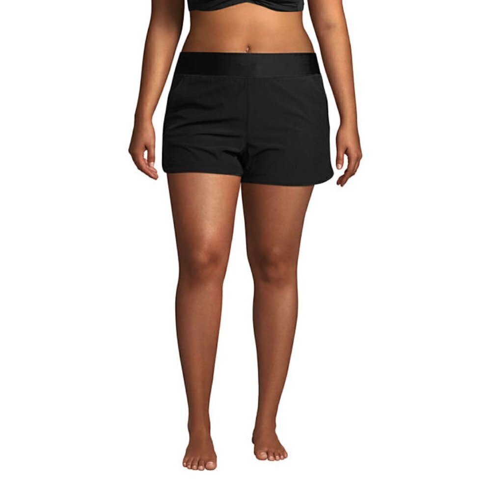 Lands End Womens Swim Shorts Size 18 Black UPF Lined High Waist Quick Dry Beach